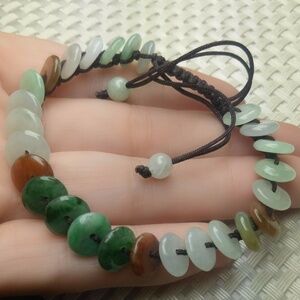 Certified 3 Color Natural A Jade Jadeite Hand-Knitting Circle Beads Bracelet